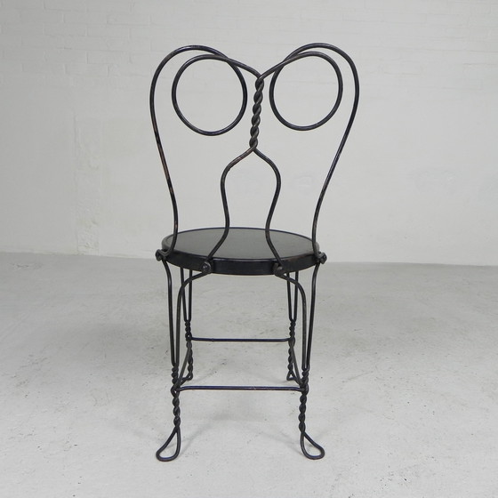 Image 1 of Ornate steel American ice cream parlor chair, 1940s