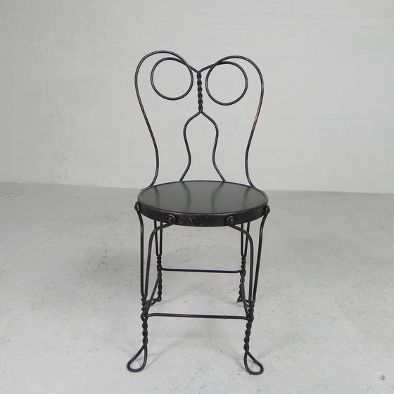 Image 1 of Ornate steel American ice cream parlor chair, 1940s