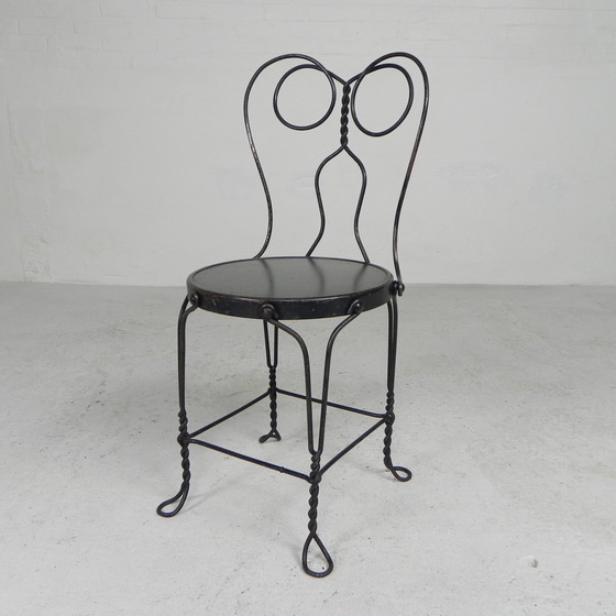 Image 1 of Ornate steel American ice cream parlor chair, 1940s