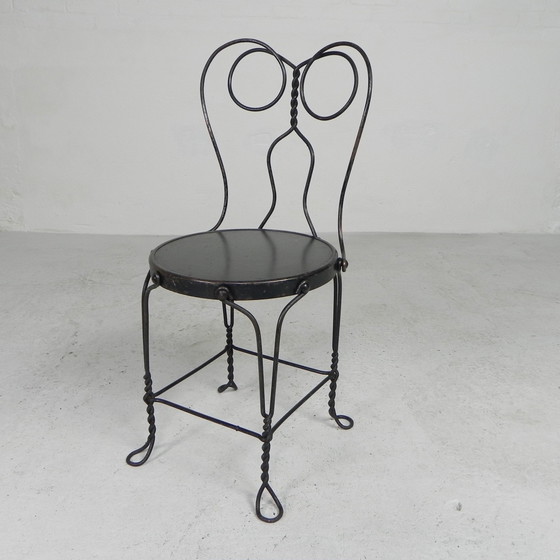 Image 1 of Ornate steel American ice cream parlor chair, 1940s