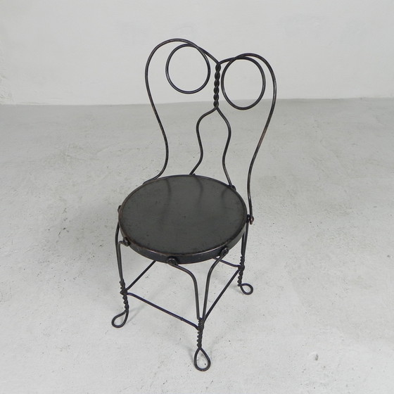 Image 1 of Ornate steel American ice cream parlor chair, 1940s