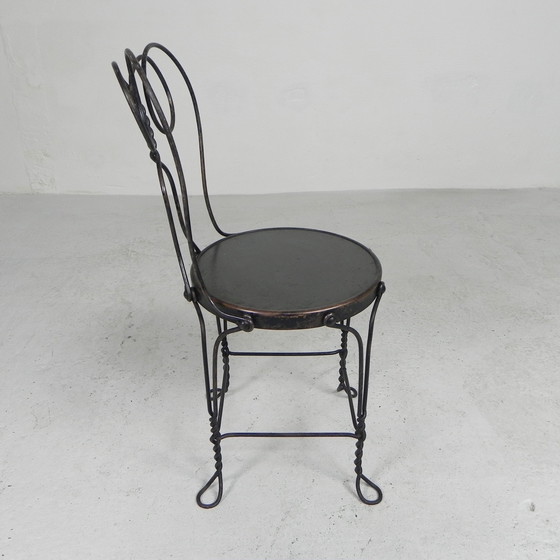 Image 1 of Ornate steel American ice cream parlor chair, 1940s