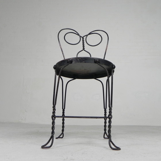 Image 1 of Ornate steel American ice cream parlor chair, 1940s