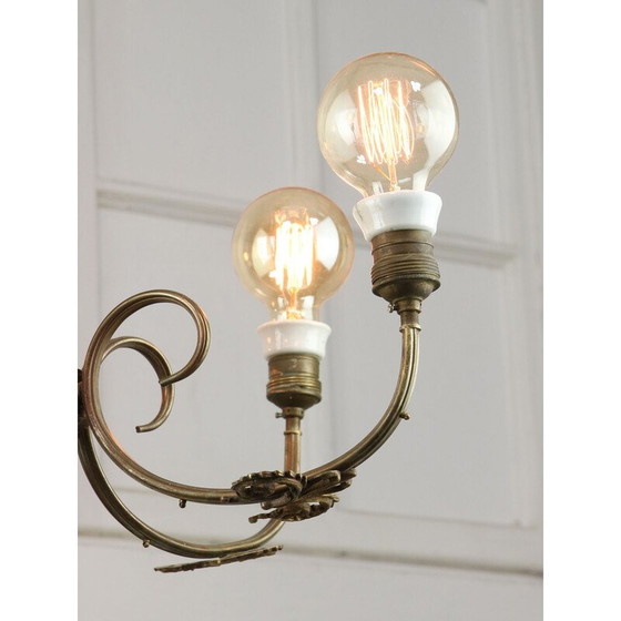 Image 1 of Lampadario Art Déco francese d'epoca in ottone, anni '30