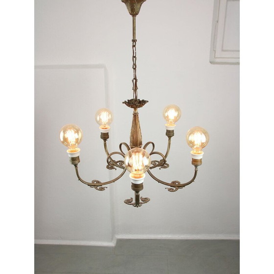 Image 1 of Lampadario Art Déco francese d'epoca in ottone, anni '30