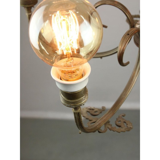 Image 1 of Lampadario Art Déco francese d'epoca in ottone, anni '30