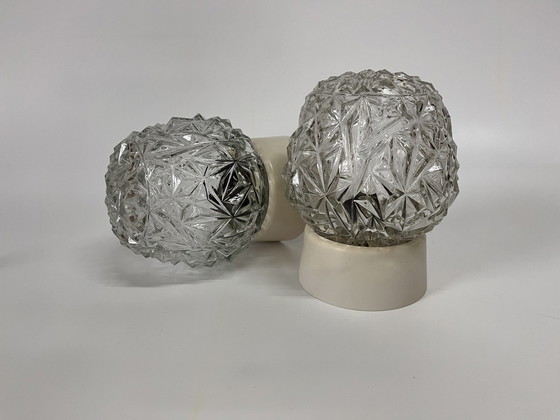 Image 1 of Vintage Seventies Clear Glass Ceiling Lamp 'Diamond'