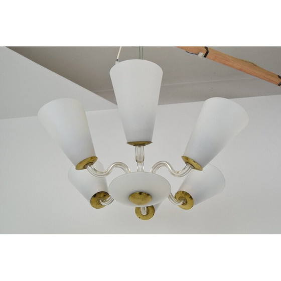 Image 1 of Vintage glass and brass chandelier by Kamenicky Senov, Czechoslovakia 1960