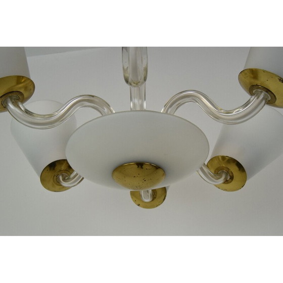Image 1 of Vintage glass and brass chandelier by Kamenicky Senov, Czechoslovakia 1960