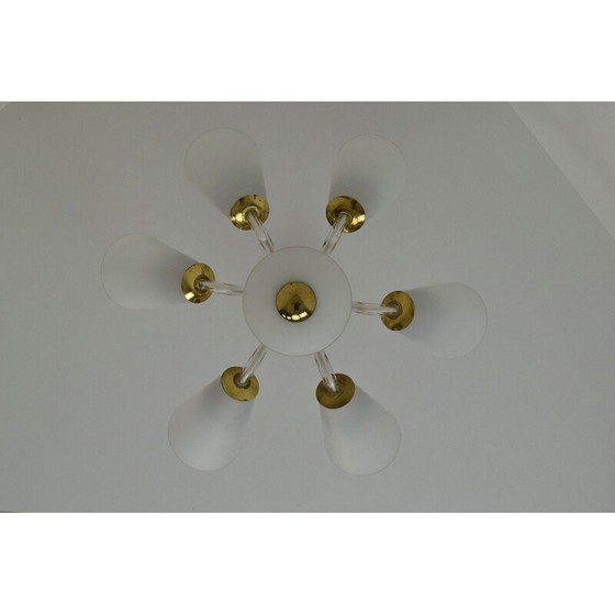 Image 1 of Vintage glass and brass chandelier by Kamenicky Senov, Czechoslovakia 1960