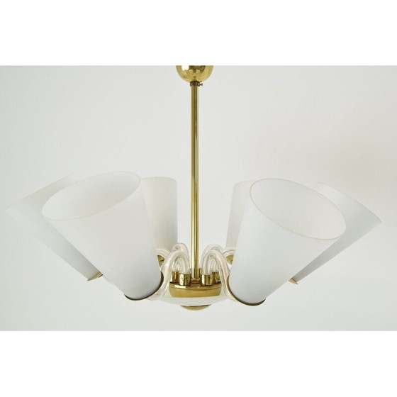 Image 1 of Vintage glass and brass chandelier by Kamenicky Senov, Czechoslovakia 1960