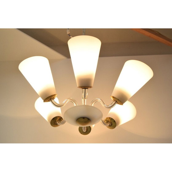 Image 1 of Vintage glass and brass chandelier by Kamenicky Senov, Czechoslovakia 1960