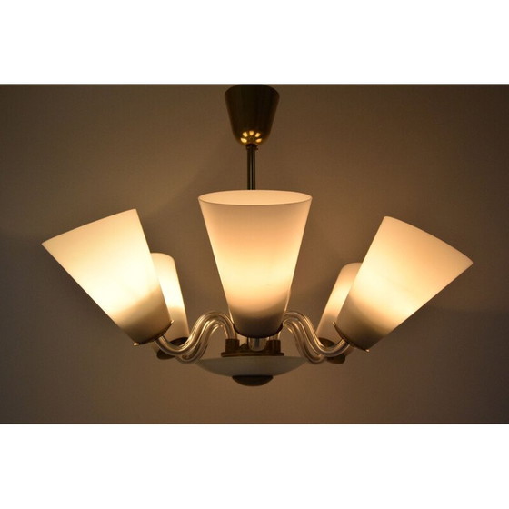 Image 1 of Vintage glass and brass chandelier by Kamenicky Senov, Czechoslovakia 1960