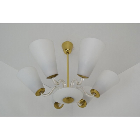 Image 1 of Vintage glass and brass chandelier by Kamenicky Senov, Czechoslovakia 1960