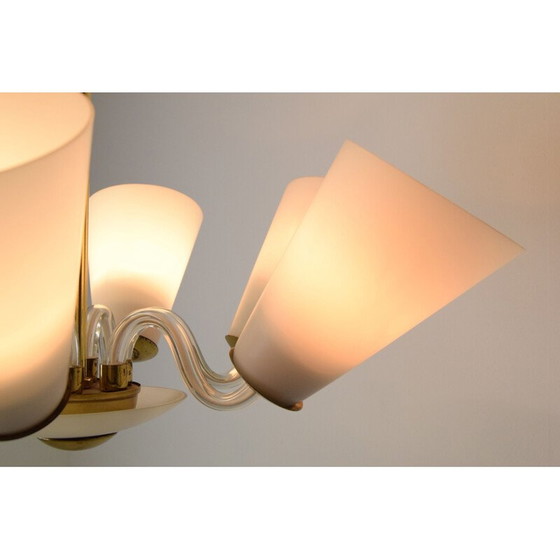 Image 1 of Vintage glass and brass chandelier by Kamenicky Senov, Czechoslovakia 1960