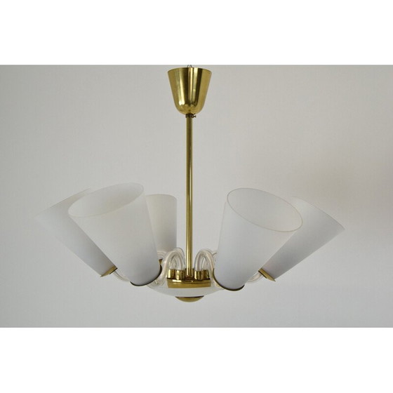 Image 1 of Vintage glass and brass chandelier by Kamenicky Senov, Czechoslovakia 1960
