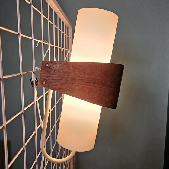 Image 1 of Pair of vintage Nx40 wall lamps in wood, opal glass and lacquered metal by Louis Kalff for Philips, 1950