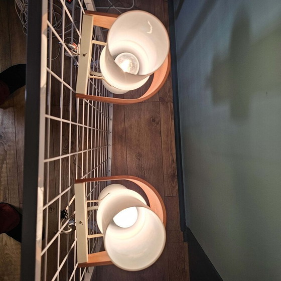 Image 1 of Pair of vintage Nx40 wall lamps in wood, opal glass and lacquered metal by Louis Kalff for Philips, 1950