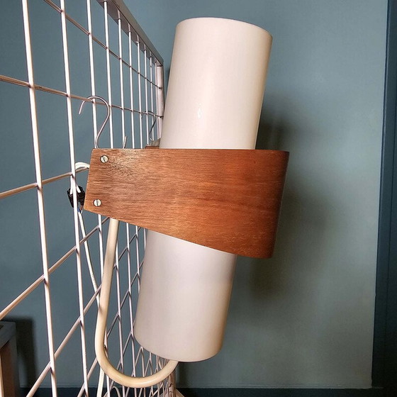 Image 1 of Pair of vintage Nx40 wall lamps in wood, opal glass and lacquered metal by Louis Kalff for Philips, 1950
