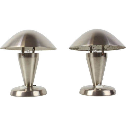 Pair of vintage Bauhaus white table lamps, 1930s