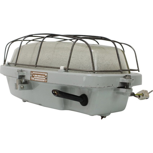 Vintage industrial ceiling lamp type 511 32 01 in metal and glass, Czechoslovakia 1990