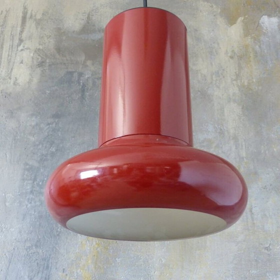 Image 1 of Pair of vintage ceiling lamp in metal and Bordeaux color, 1970