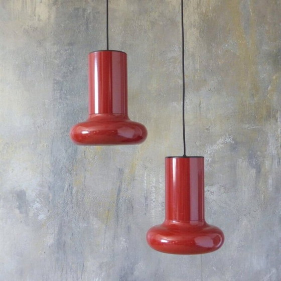 Image 1 of Pair of vintage ceiling lamp in metal and Bordeaux color, 1970