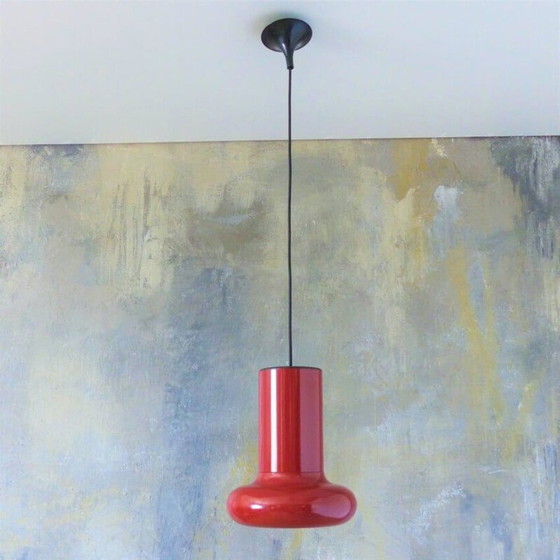 Image 1 of Pair of vintage ceiling lamp in metal and Bordeaux color, 1970