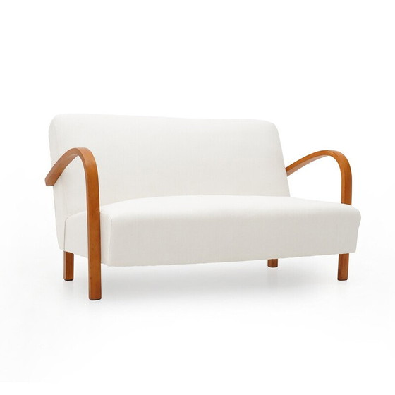 Image 1 of Vintage 2-seater sofa in upholstered wood and white fabric, Italy 1940