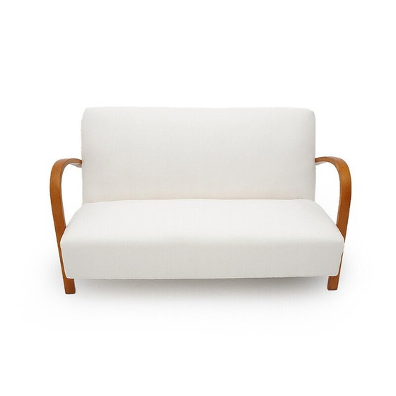 Image 1 of Vintage 2-seater sofa in upholstered wood and white fabric, Italy 1940