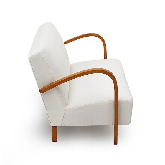 Image 1 of Vintage 2-seater sofa in upholstered wood and white fabric, Italy 1940