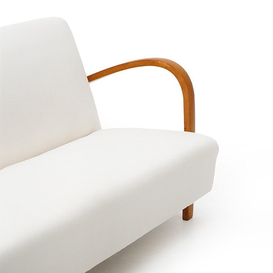 Image 1 of Vintage 2-seater sofa in upholstered wood and white fabric, Italy 1940