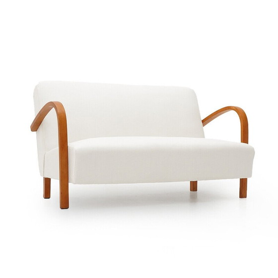 Image 1 of Vintage 2-seater sofa in upholstered wood and white fabric, Italy 1940