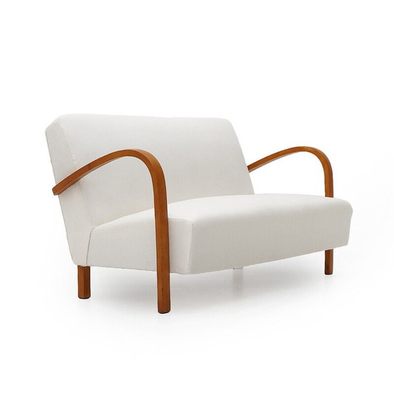 Image 1 of Vintage 2-seater sofa in upholstered wood and white fabric, Italy 1940