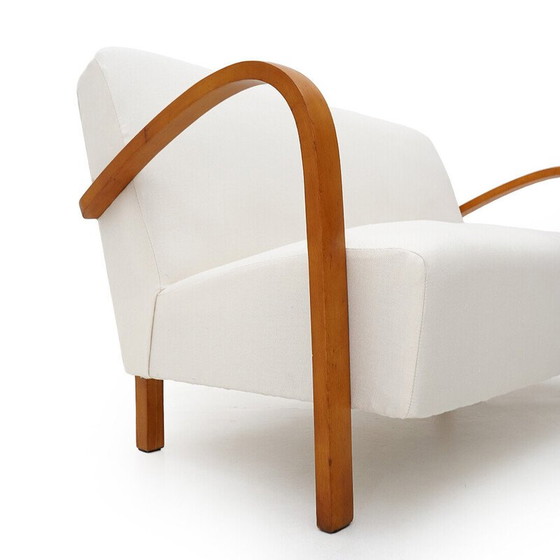 Image 1 of Vintage 2-seater sofa in upholstered wood and white fabric, Italy 1940