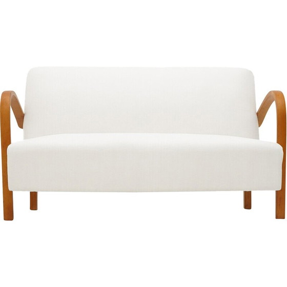 Image 1 of Vintage 2-seater sofa in upholstered wood and white fabric, Italy 1940