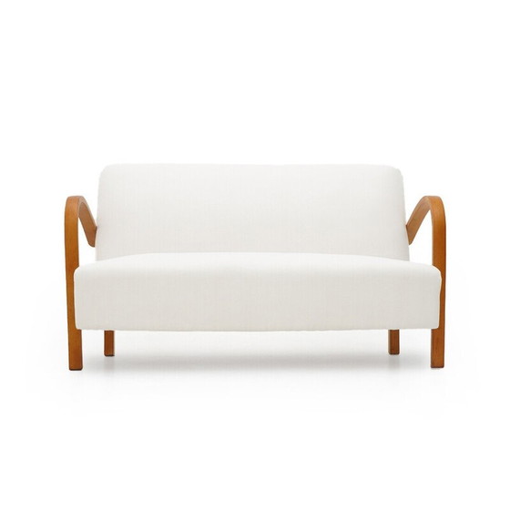 Image 1 of Vintage 2-seater sofa in upholstered wood and white fabric, Italy 1940