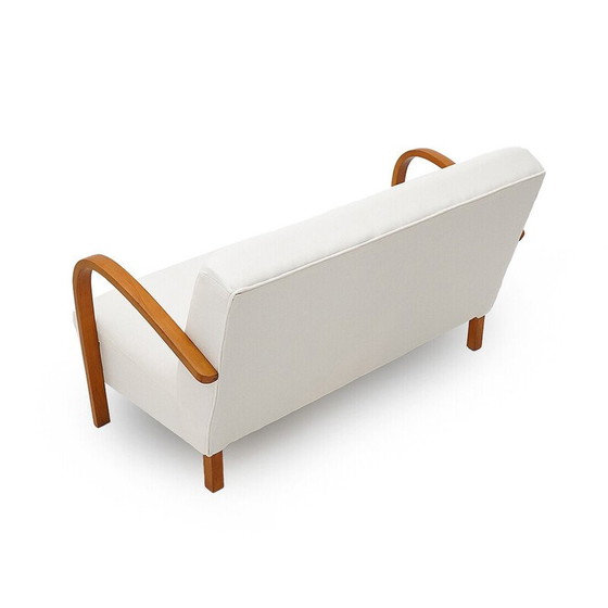 Image 1 of Vintage 2-seater sofa in upholstered wood and white fabric, Italy 1940