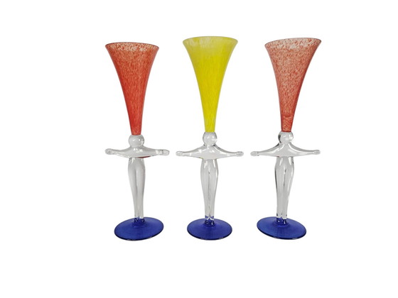 Image 1 of Jiří Šuhájek & Ivan Štefánik - Chalice glasses (3) Signed - Czech Art - 2000