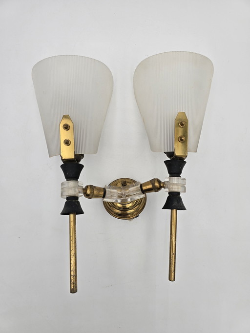 70'S Brass And Plexiglas Wall Sconce