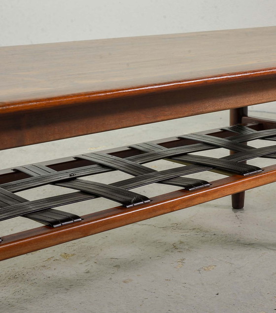 Image 1 of Dutch Design Rosewood Topform Coffee Table with Leather Magazine Holder, 1960s