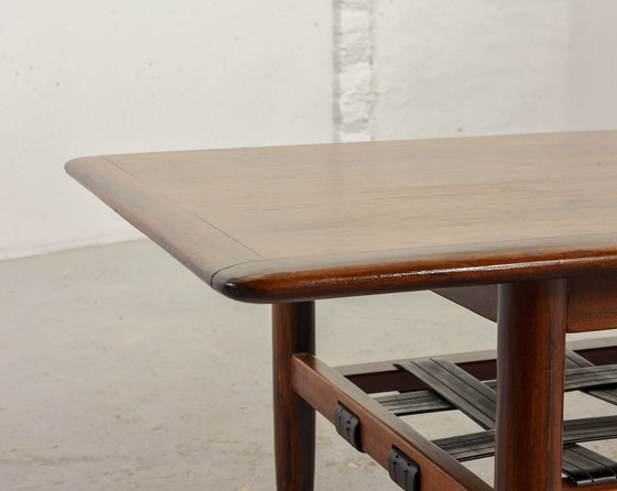 Image 1 of Dutch Design Rosewood Topform Coffee Table with Leather Magazine Holder, 1960s