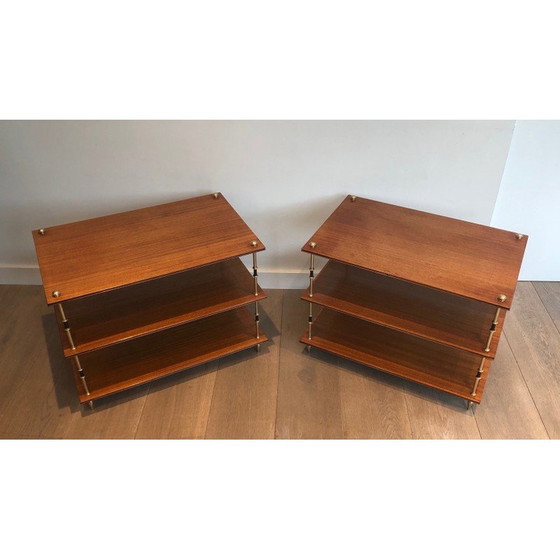 Image 1 of Pair of vintage mahogany and brass consoles by Maison Jansen, France 1940