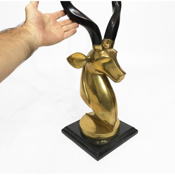 Image 1 of Vintage brass antelope head sculpture, 1970s