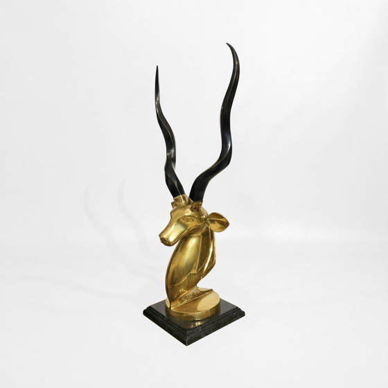 Image 1 of Vintage brass antelope head sculpture, 1970s