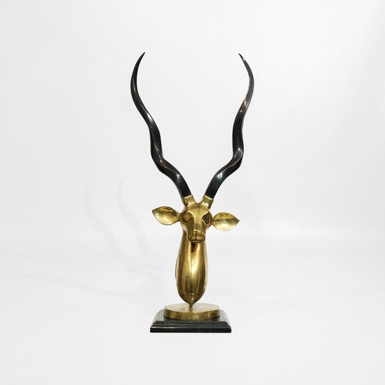 Image 1 of Vintage brass antelope head sculpture, 1970s