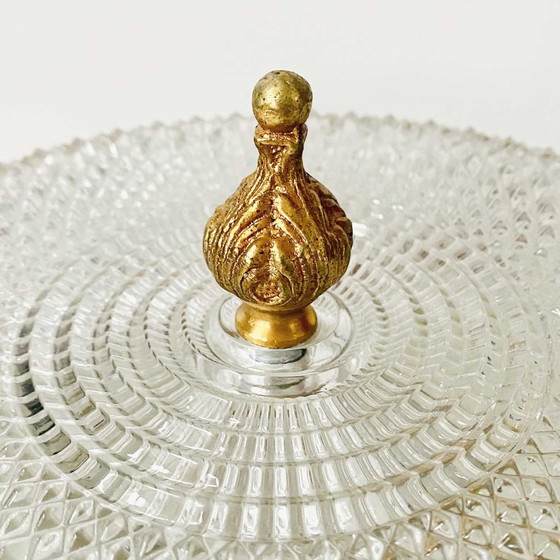 Image 1 of Plafonnier baroque laiton verre à facettes Lys français