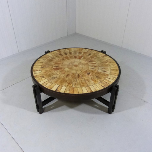 Roger Capron brutalist low round coffee table France 1960s