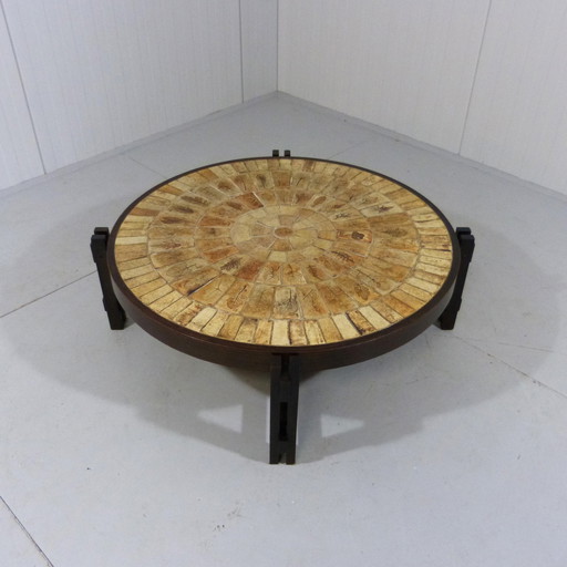 Roger Capron brutalist low round coffee table France 1960s