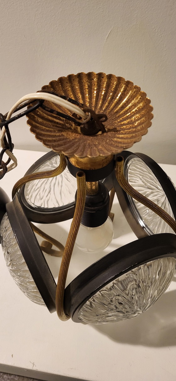 Image 1 of Lampada lanterna decorata in stile moderno di metà secolo con vetro